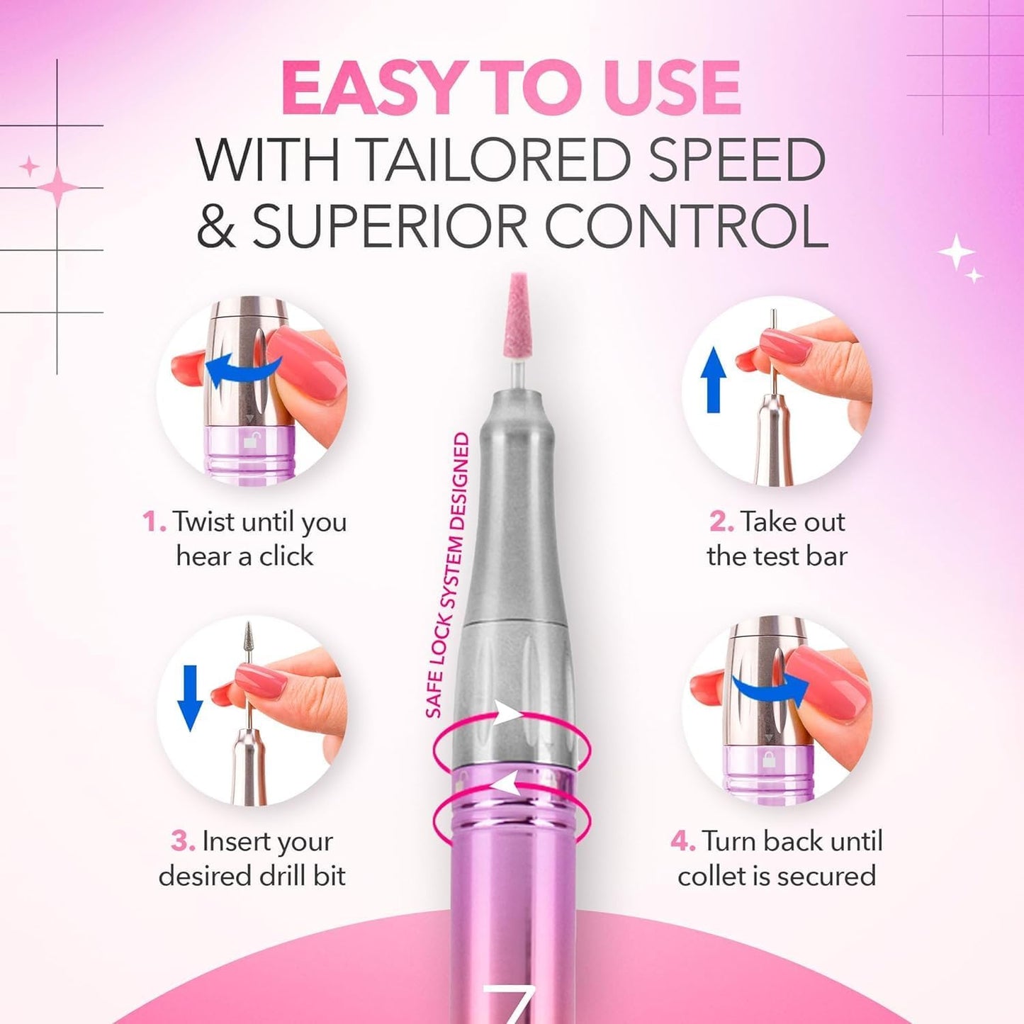 M Mase- Professional Nail Drill Machine - Coreless 2-in-1 Nail File - Electric, Cordless, 35000 RPM, HD Display - Electric Nail Drill for Professional & Home Use (Rose Gold)