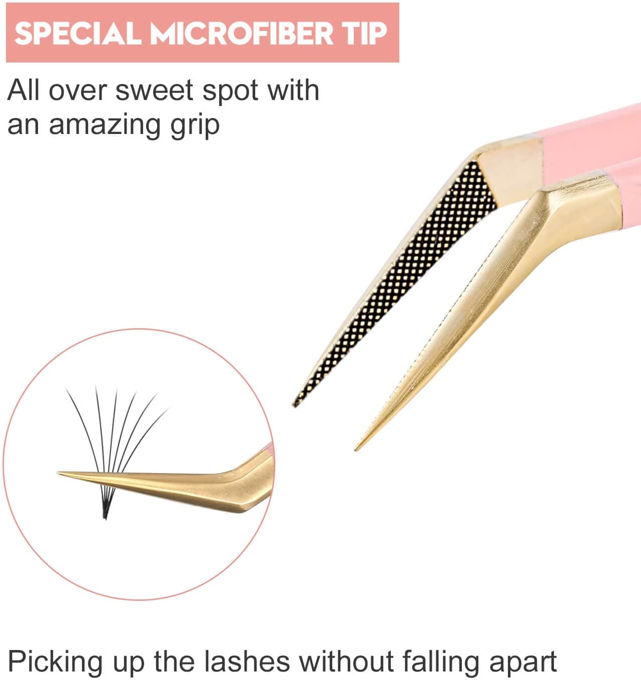 Ms.Queen Volume Tweezers for Eyelash Extensions, Fiber Tip Grip Lash Tweezers for Volume Lashes