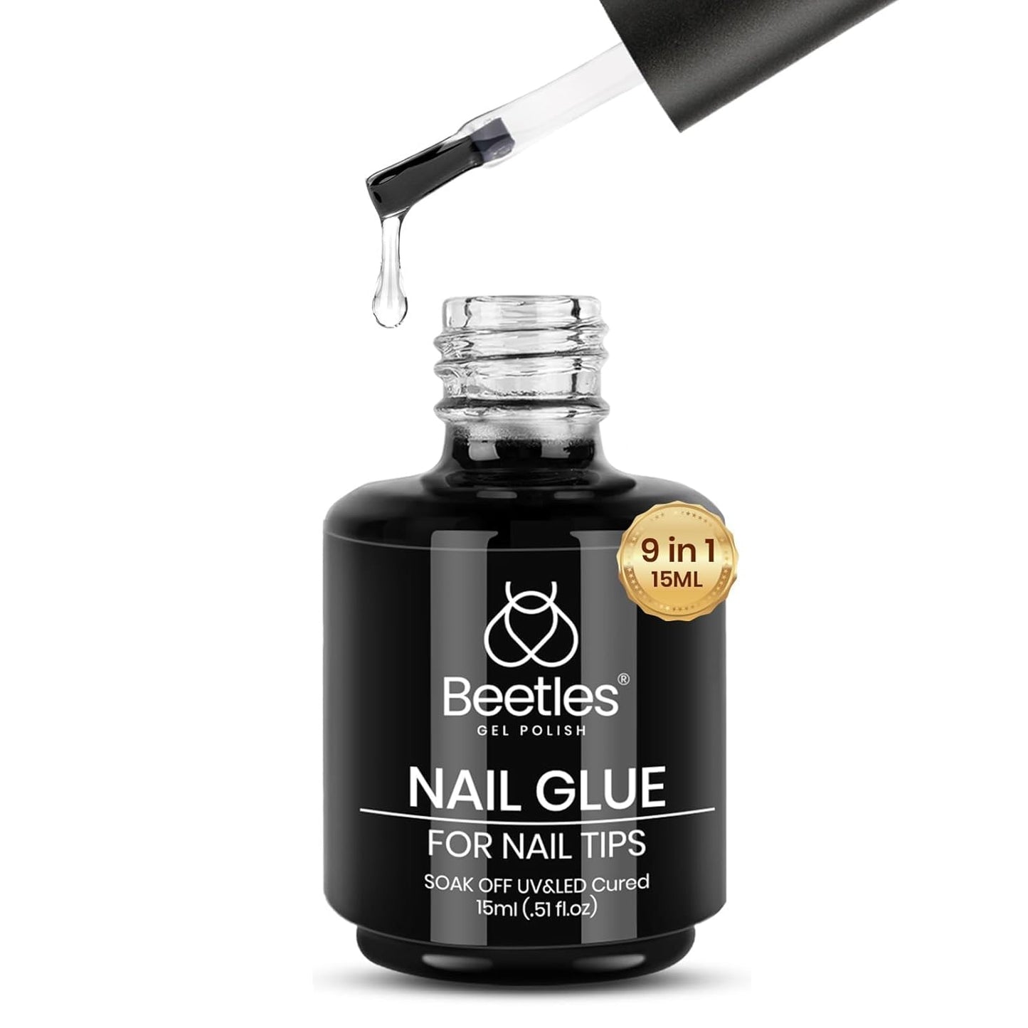 Beetles 15ml Gel Nail Glue 9 in 1 for Acrylic Nails Tips and Clear Press on Nails, Long Lasting Extension Glue, Base Coat, Blooming Art Gel, Fall Halloween Nails, U V Light Cured