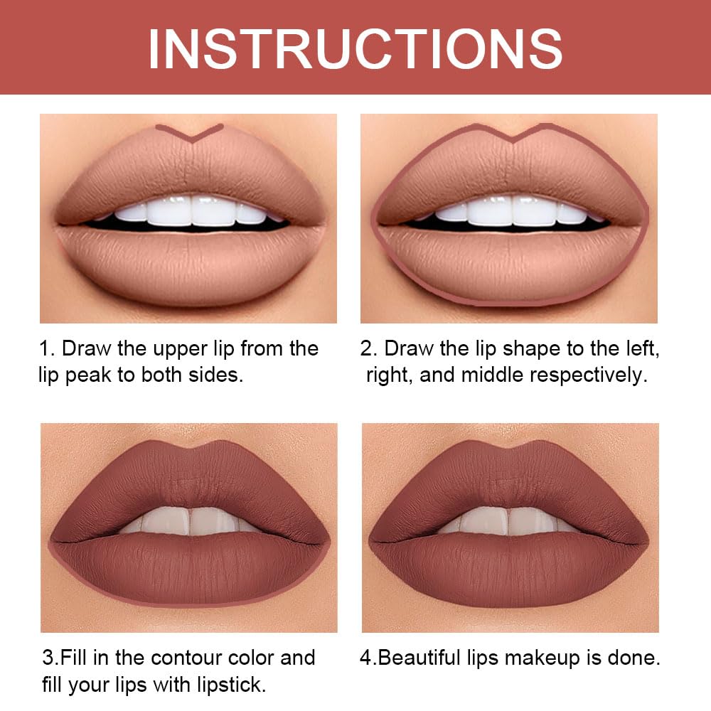 evpct 1Pcs Dark Brown Lip Liner and Lipstick Set Kit for Women Matte Lips Kit with Lip Liner Lip Stains Long Lasting Waterproof 24 Hour Lipstick and Lip Liners Combo Lipliners Pencil Set 11#