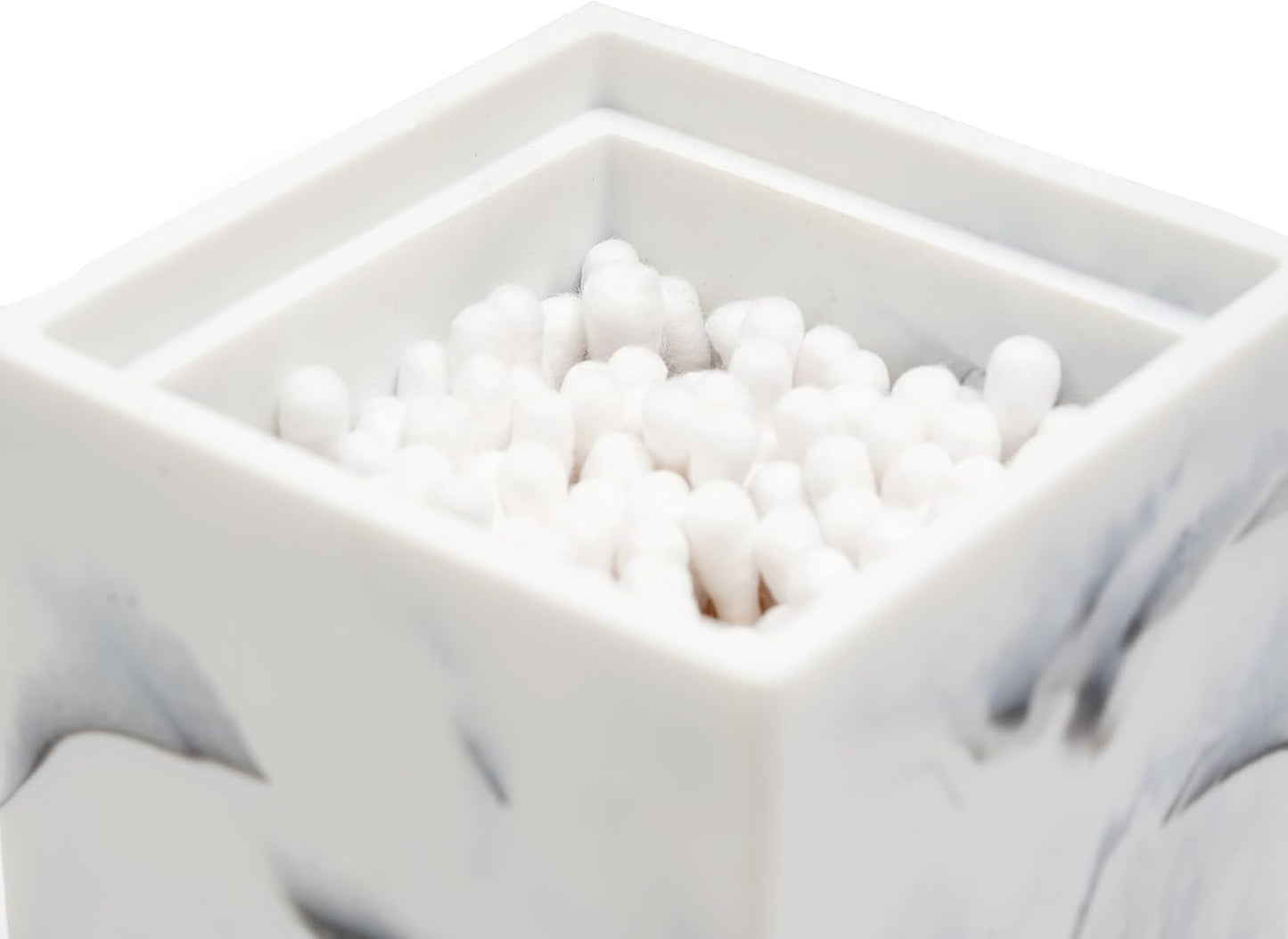 Qtip Holder with Lid, Bathroom Resin qtip holder dispenser , Cotton Swab Container jars, Cotton Ball Organizer for Floss Jewelry Necklace Ring Earring Storage jar Gift Case, Ink White