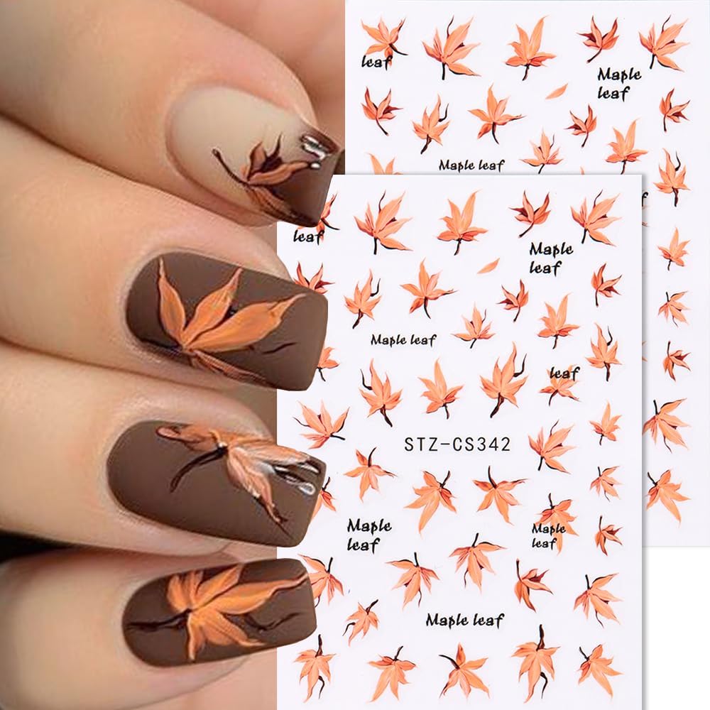 6Pcs Fall Nail Stickers Maple Leaves Nail Decals DIY Self Adhesive Thanksgiving Nail Design Autumn Nail Decoration Supplies Manicure Accessories for Women Girls