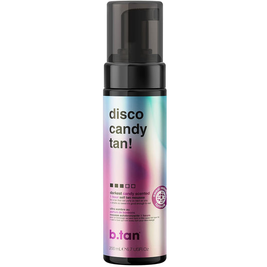 b.tan Dark Self Tanner Mousse | Disco Candy Tan - Best, 1 Hour Express Sunless Tanning Foam, Candy-Scented, Sweat-Proof & Transfer Resistant, No Fake Tan Smell, Vegan, Cruelty Free, 6.7 Fl Oz