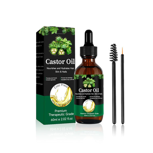Jamaican Black Castor Oil - 100% Pure Organic Cold Pressed for Hair Growth, Eyelash/Eyebrow Serum, Scalp and Nail Care, Glass Bottle (2.02 Fl Oz) (small, castor)