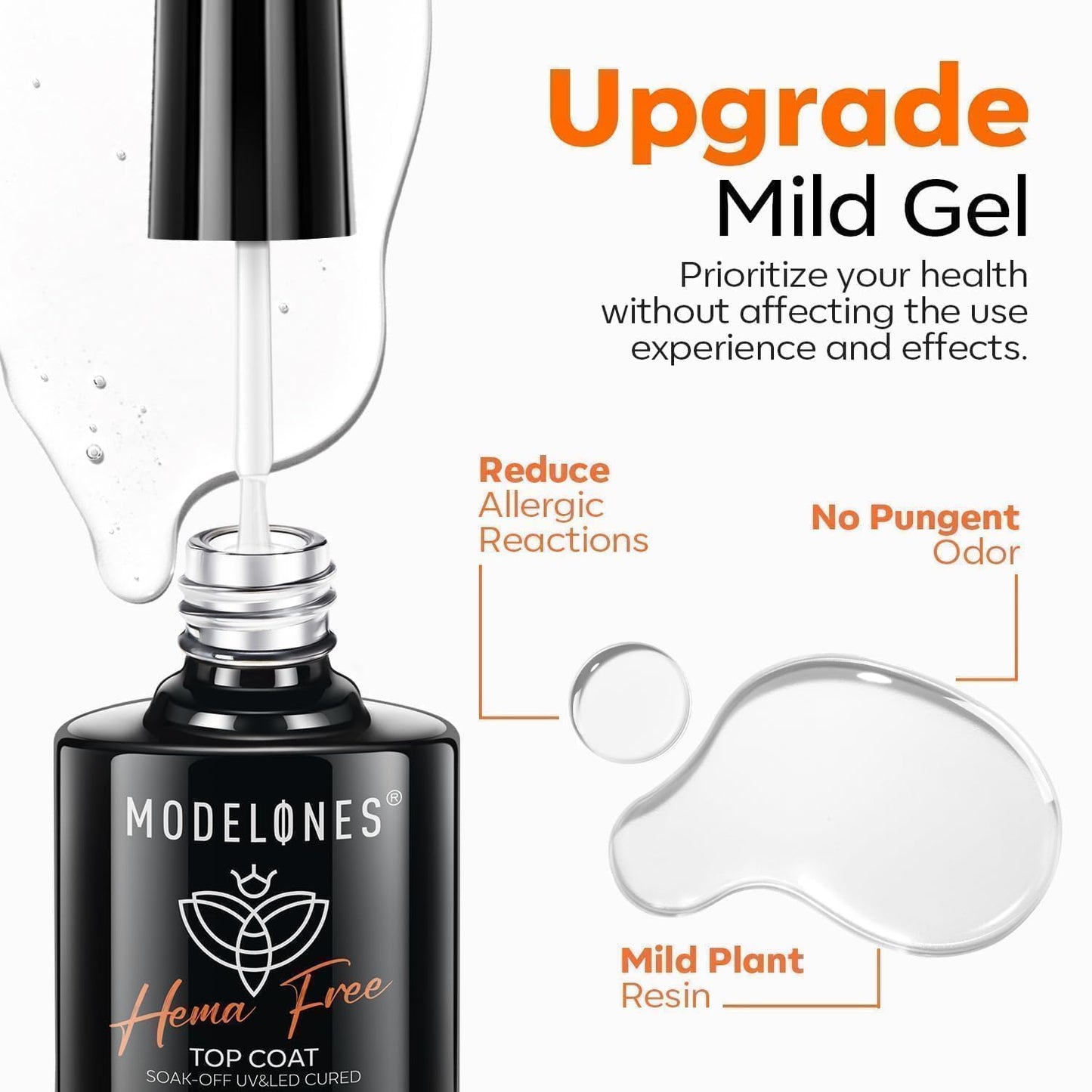 modelones Gel Nail Polish Top Coat, Hema-Free No Wipe Top Coat Hypoallergenic Gel Long Lasting Clear Glossy for Nails Protect, U V/LED Needed for Home DIY and Summer Solon Girls Woman Manicure