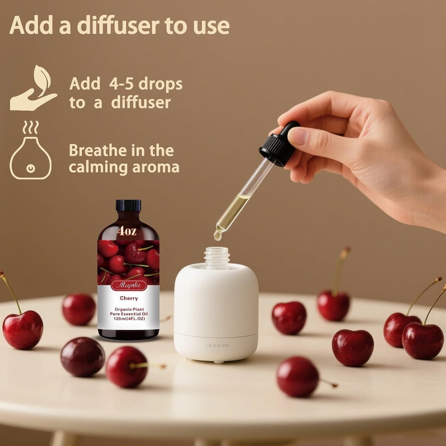 Cherry Essential Oil, Roll-on Cherry Oil Sets (4 Fl Oz + 0.33 Fl Oz) - 100% Natural, Diffuser, Massage, Yoga, DIY Soap and Candle Making - Home Fragrance, Fragrance Oils, Gifts, Spa Care