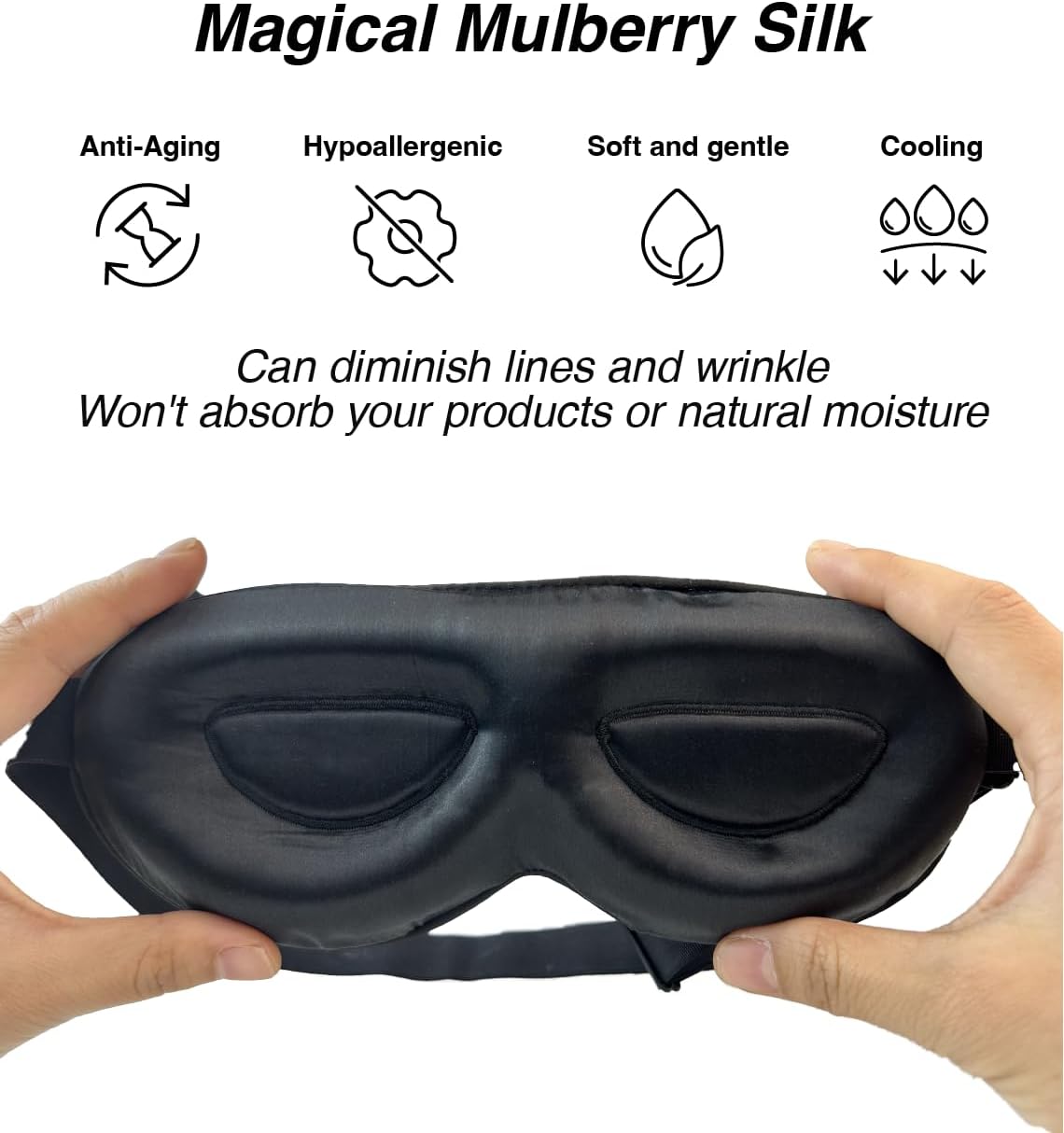 PROMEED Adjustable 23 Momme Mulberry Silk Sleep Mask, 3D Contoured No-Pressure Cup Eye Mask for Sleeping, Super Soft Breathable Blindfold, Perfect Blocks Light for Sleeping (Champagne)