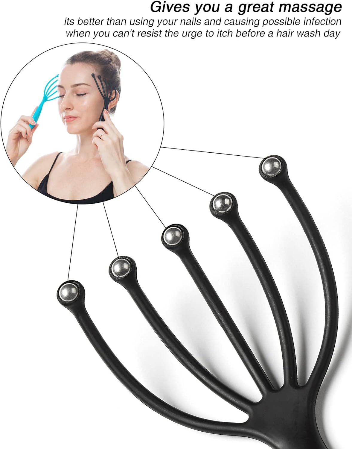 Head Massager,Protable Handheld SPA Scalp Massage Tool for Deep Relaxation & Stress Reduction Wet and Dry in The Office Home SPA (2-Pack) (Black Black)