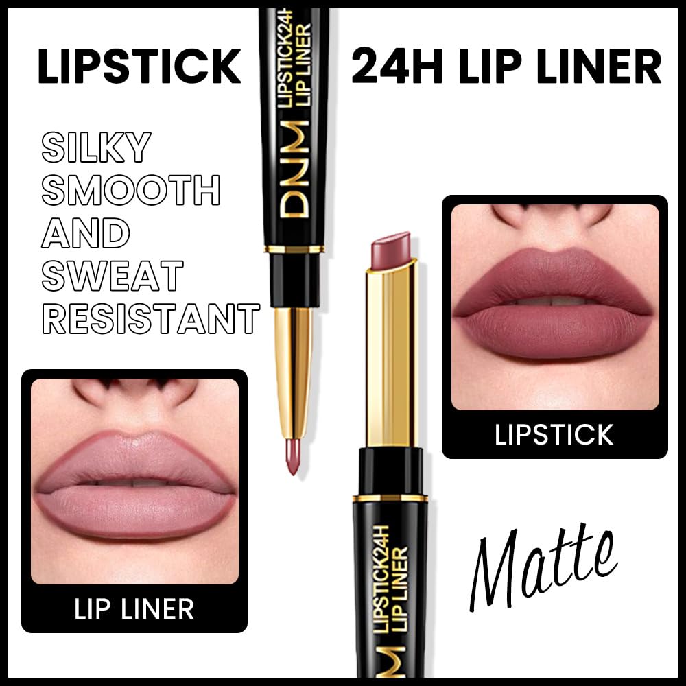 evpct 1Pcs Light Mauve Red Matte Lip Liner and Lipstick Combo Set Kit for Women, Magic Neutral Lipstick 24 Hours Original Lipsticks and Lips Liner Pencil Stain Makeup Long Lasting Waterproof, 22#