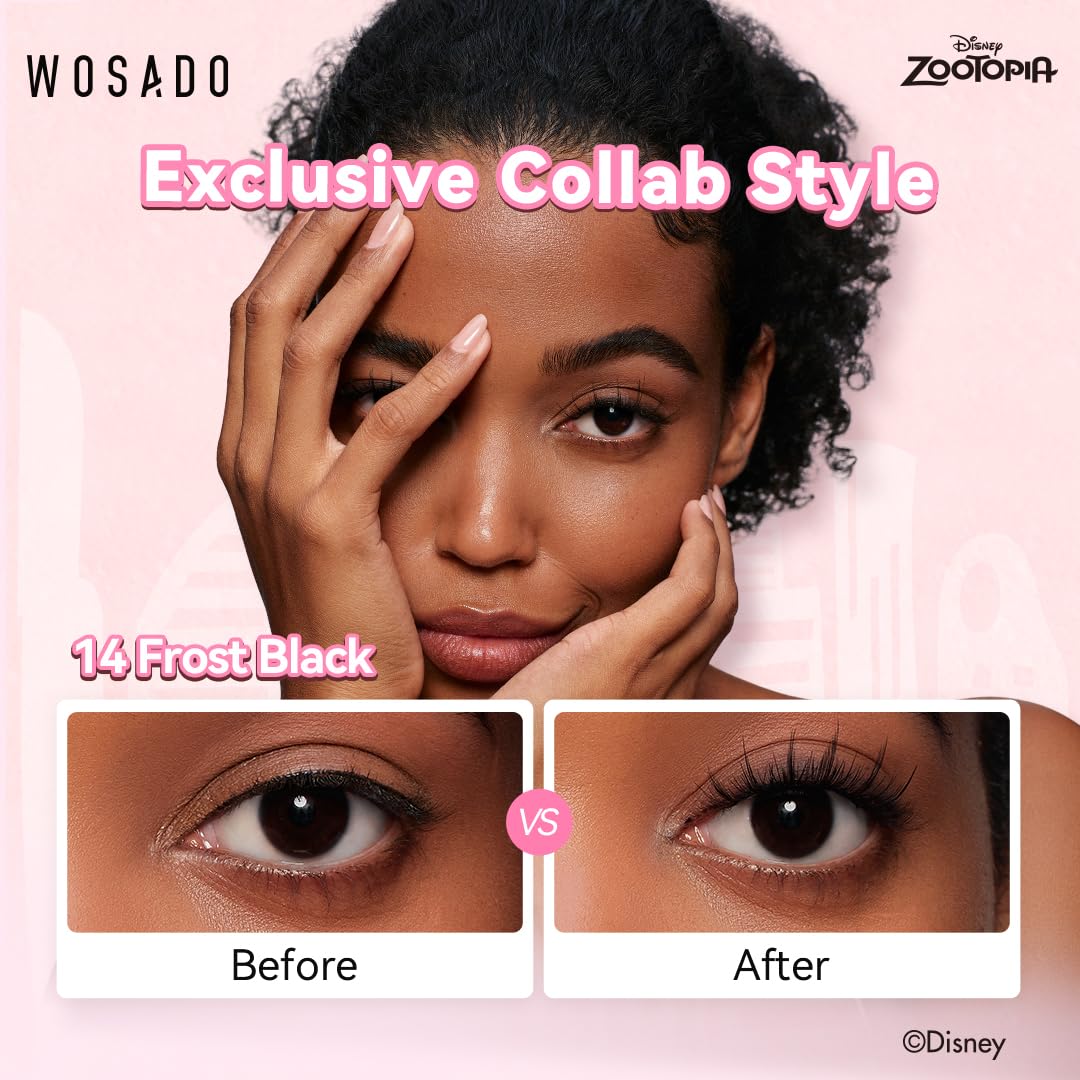 WOSADO×Disney Soft Magnetic Eyelashes Kit with Applicator, No.14 Frost Black Reusable Glue-free Wispy Magnetic Lashes, Cruelty-free False Lashes, Waterproof, Lightweight, Suit for Heavy Makeup