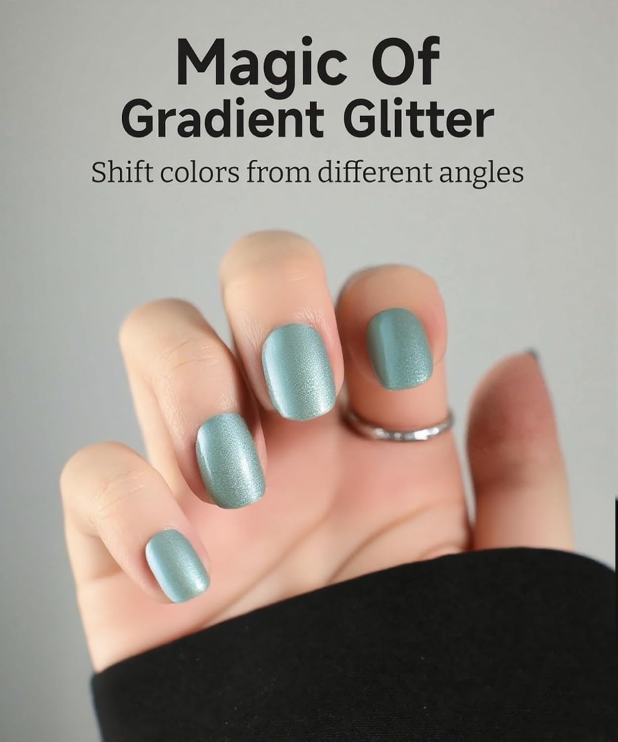 Glitter Nail Polish Strips, 32 Pcs Salon Quality Gel Nail Stickers, Long Lasting Wraps Easy to Use & Remove (Glitter Aquamarine)