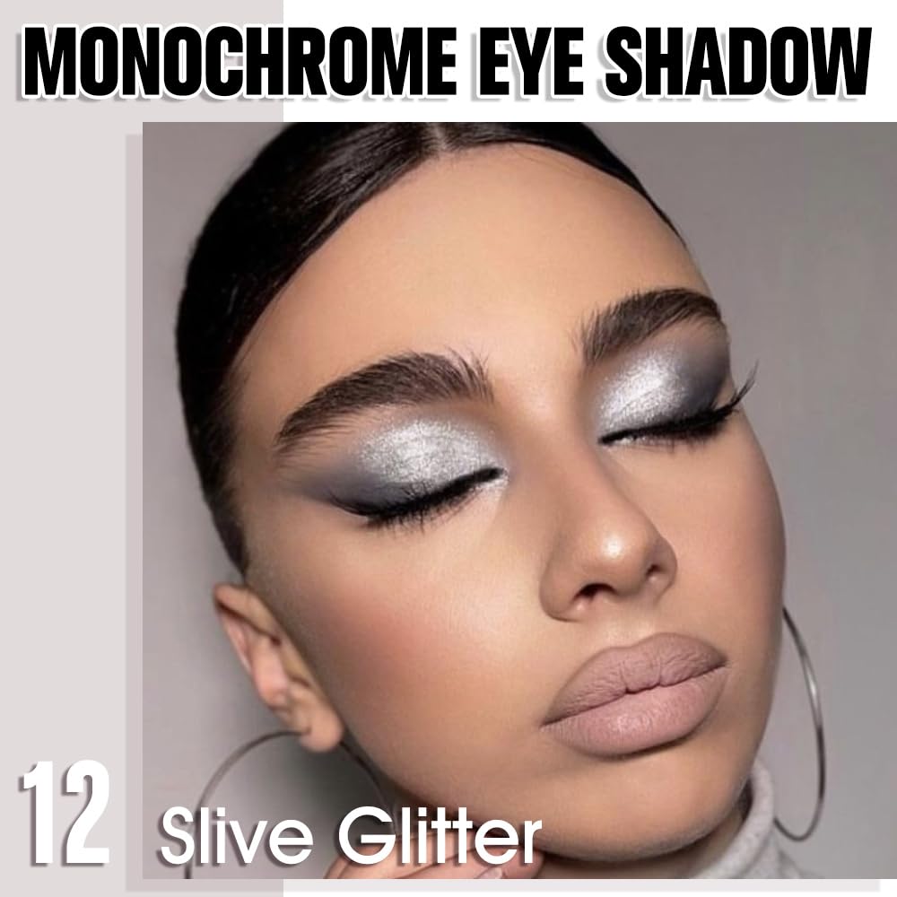 Slive Glitter Eyeshadow Palette for Women, Single Monochrome Eye Shadow Makeup, Shiny Pressed Powder, Blendable Natural sombras para ojos, Holographic,Vegan,Travel -12