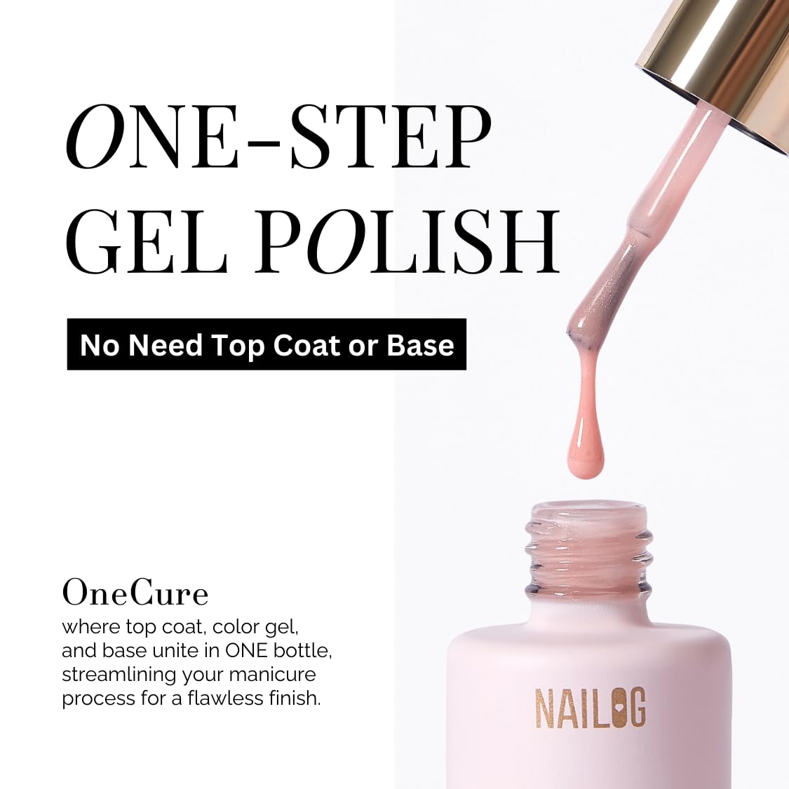 NAILOG One Step Brown Gel Nail Polish 12ml Top Coat Color Gel Base 3-In-1 Formula Soak Off UV Gel Polish for Home DIY & Gifting | Brown Sugar