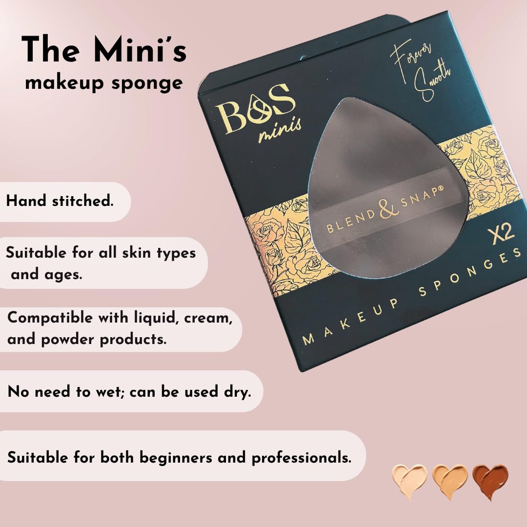 Blend & Snap Mini Makeup Sponge (2 pack) – Small Beauty Blender for Concealer, Contour & Under Eyes | Use Dry | Soft, Reusable, Travel-Friendly Precision Blender