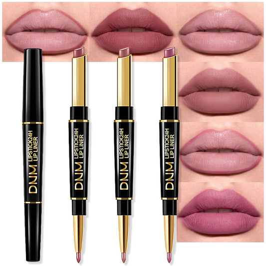 evpct 3Pcs Matte Lip Liner and Lipstick Combo Set Kit for Women, Light Plum Rose Mauve Nude Beige Brown Magic Neutral Lipstick 24 Hours Original Lips Liner Pencil Stain Long Lasting Waterproof