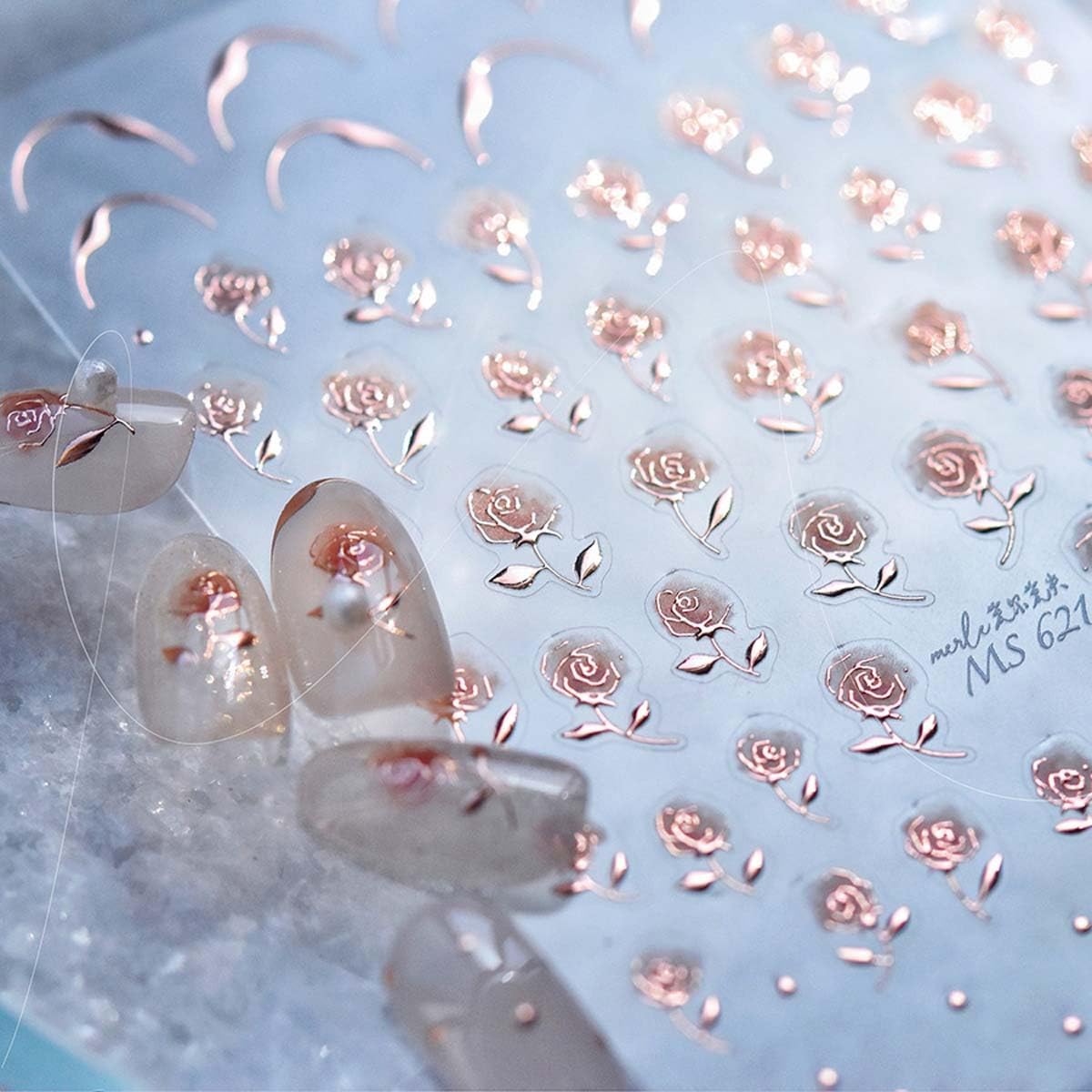 Rose Gold Flower Nail Stickers for Nail Art Rose Nail Decals Cute Stickers for Nails Designs Self Adhesive Nail Art Supplies & Decorations for Women Girls 1 Sheet
