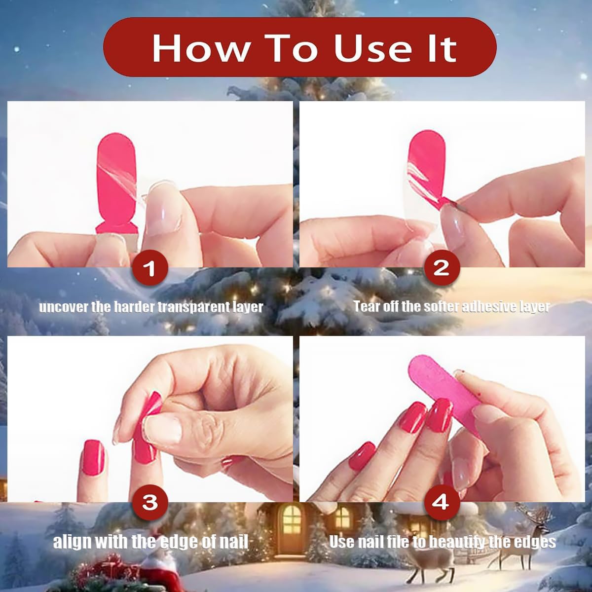 4 Sheets Christmas Gel Nail Stickers Snowflakes Gel Nail Polish Strips Xmas Elk Glitter Self-Adhesive Design Cute Winter Stickers Reindeer Full Wrap Gel Nail Strips Stickers for Acrylic Manicure DIY