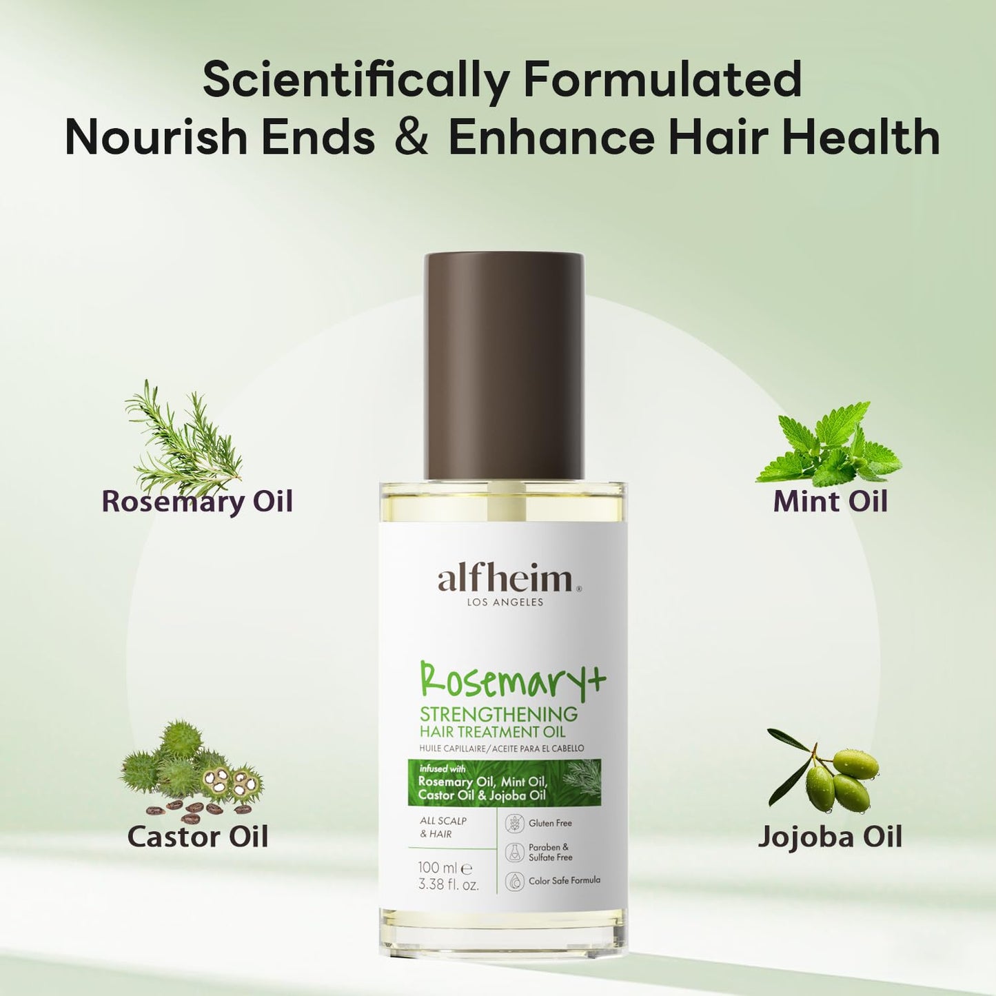 Rosemary+ Pre-Wash Hair Treatment Oil | Botanical Blend with Castor & Grape Seed Oils | Scalp Nourishment & Hair Protection | Lightweight, Non-Greasy | For Dry Scalp, Thinning Hair & Breakage | 100ml