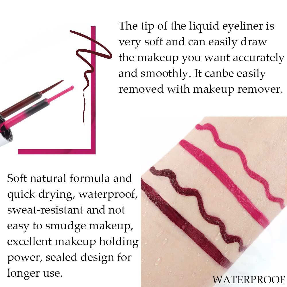 evpct 2Pcs Rose Dark Brown Red Liquid Eyeliner Colorful Set Waterproof Colored Eye Liners for Women Stamps Shapes for Eyes delineadores de colores para ojos delineador de ojos contra el agua 08&17