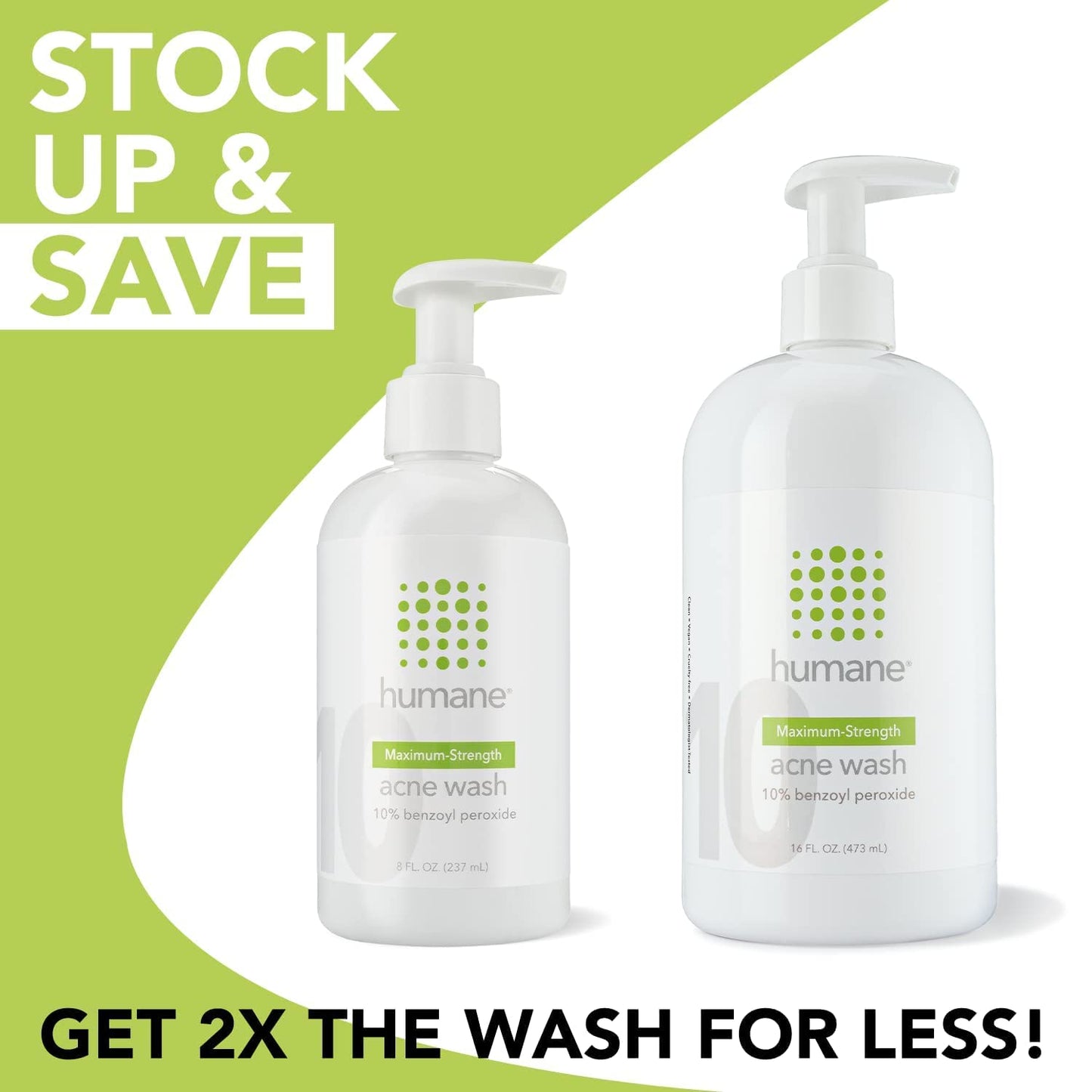 humane Benzoyl Peroxide Acne Body Wash - 10% Maximum-Strength Face, Skin, Butt, and Back Acne Treatment - 16 Fl Oz - Dermatologist-Tested Non-Foaming Acne Face Wash Cleanser - Vegan, Cruelty-Free