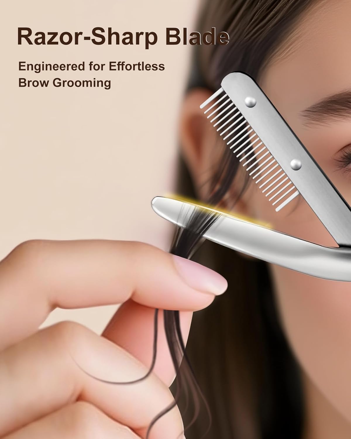 Eyebrow Scissors for Women, Stainless Steel Beauty Scissors with Comb, Precision Trimming Tool for Brows & Facial Hair, Sharp Blades with Safety Guard, Compact & Travel-Friendly (White)