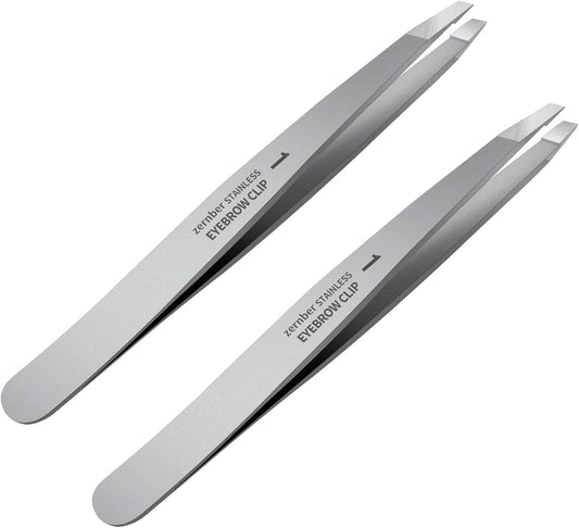 Tweezers Set - Professional Stainless Steel Slant Tweezers, Precision Tweezers Set for Shaping Eyebrows, Great Beauty Tools for Facial Hair, Ingrown Hair, Blackhead Removal(2Pcs Slant Tweezer)