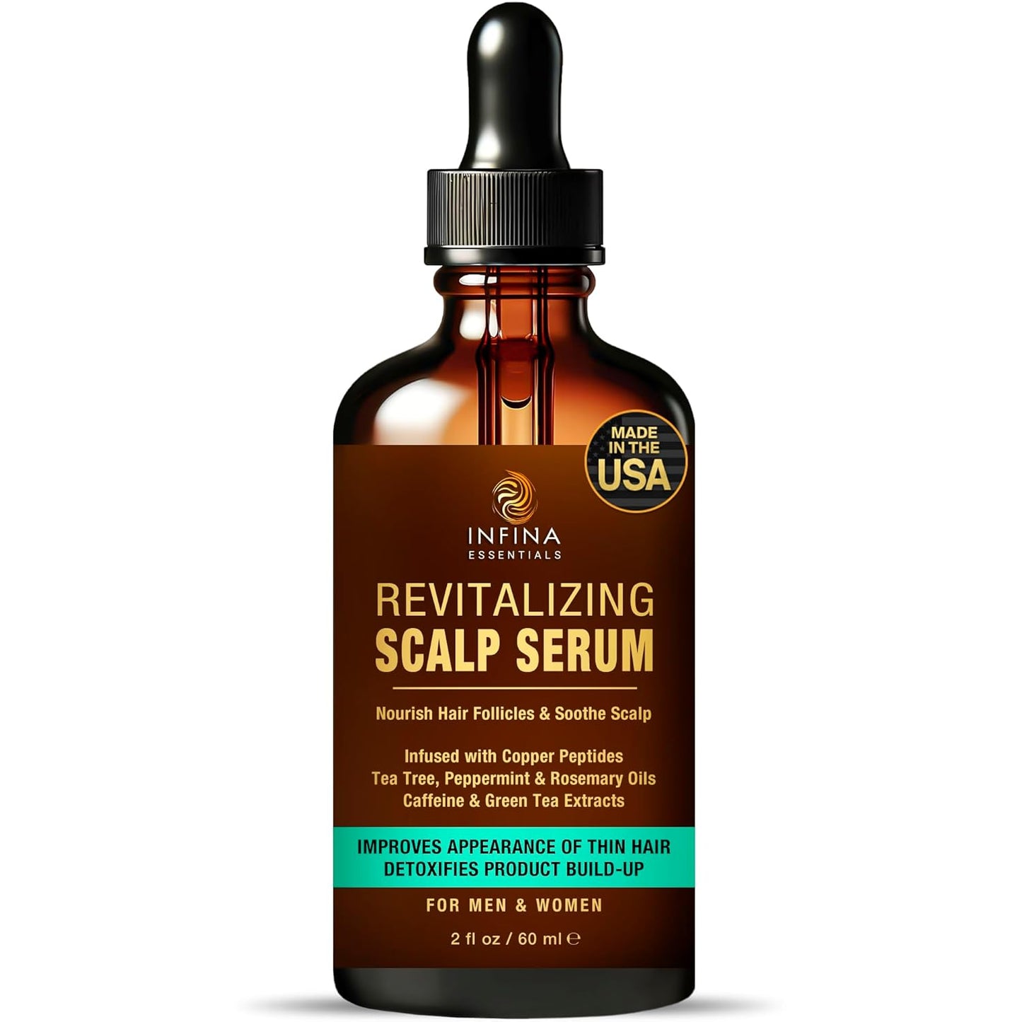 Revitalizing Scalp Serum for Hair Growth with Copper Peptides, Caffeine & Tea Tree Oil - Nourishing Scalp Oil for Itchy Dry Scalp, Detoxifies Build-Up, Deep Hydration for All Hair Types, 2 fl oz