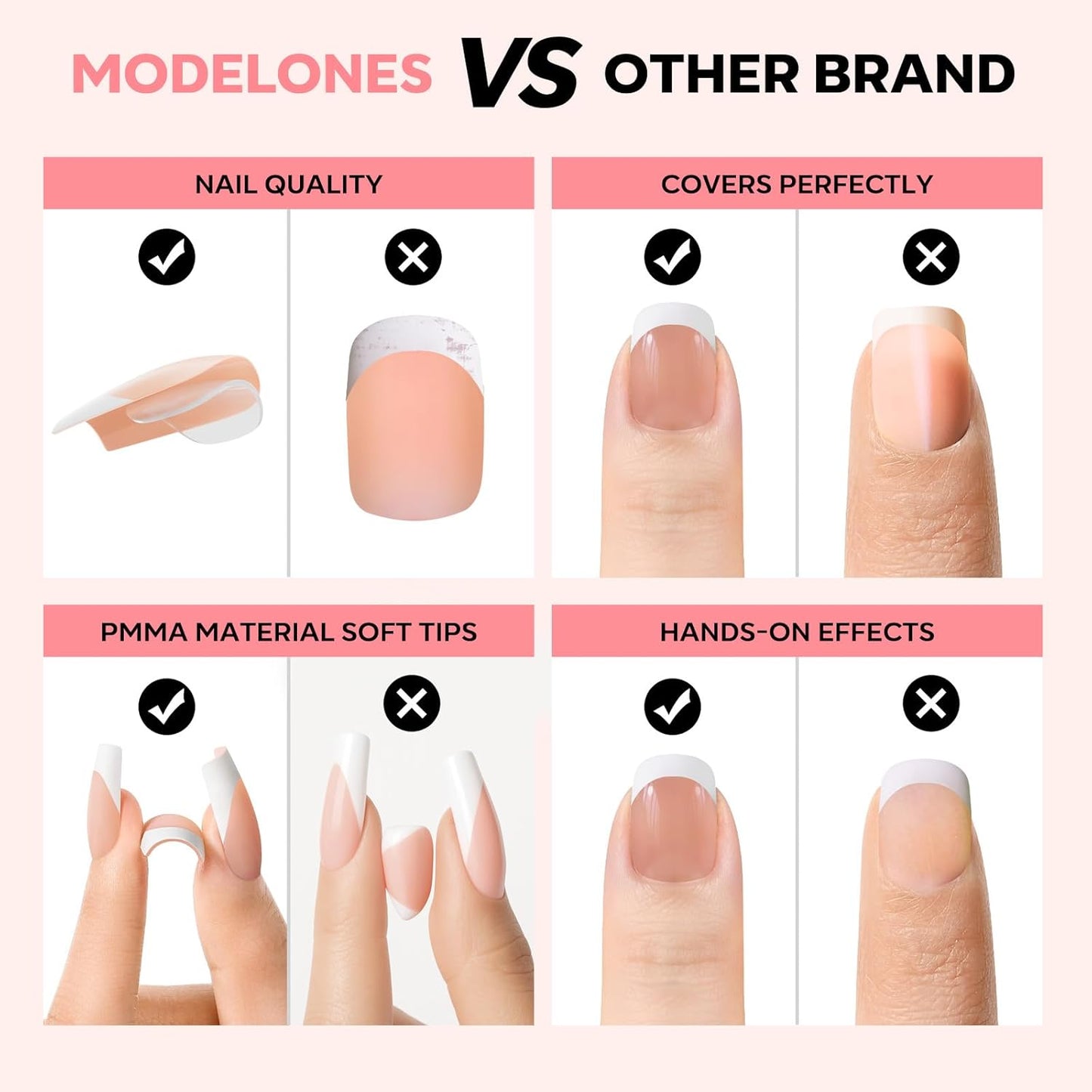 modelones French Tip Press on Nails, 150Pcs Extra Short Square Fake Nails with Nail Box, Deep Nude Gel Nail Tips for Women, Soft Glue-On Nails for Natural Salon Look, DIY Nail Art (15 Sizes)