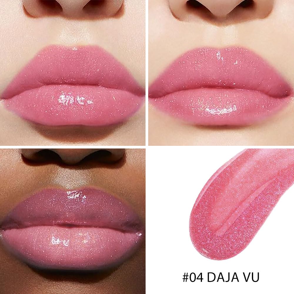 evpct 1Pcs Warm Pink Blush Red Pearlescent Shine Shimmer Glitter Lipstick Lip Gloss, Metallic Sparkly Sparkle Glossy Lip Gloss Tint Stain Liquid Lipsticks Makeup Set for Women Long Lasting Waterproof