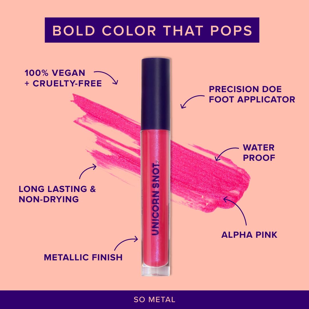 UNICORN SNOT Liquid Metal Lip Paint | Intense Pigment, Non-drying, Metallic Lip Color for Halloween Costume & Anime Cosplay | Gluten Free, Vegan & Cruelty-free Lip Makeup - GLOW (Alpha Pink)