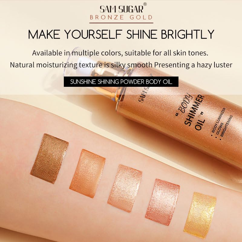 Shimmer Body Oil, Long Lasting Moisturizing Body Glow Glitter for Women Face Luminizer Highlighter Makeup 100ml Shimmer Oil for Glowing Skin Lotion (Medium Rose Gold)