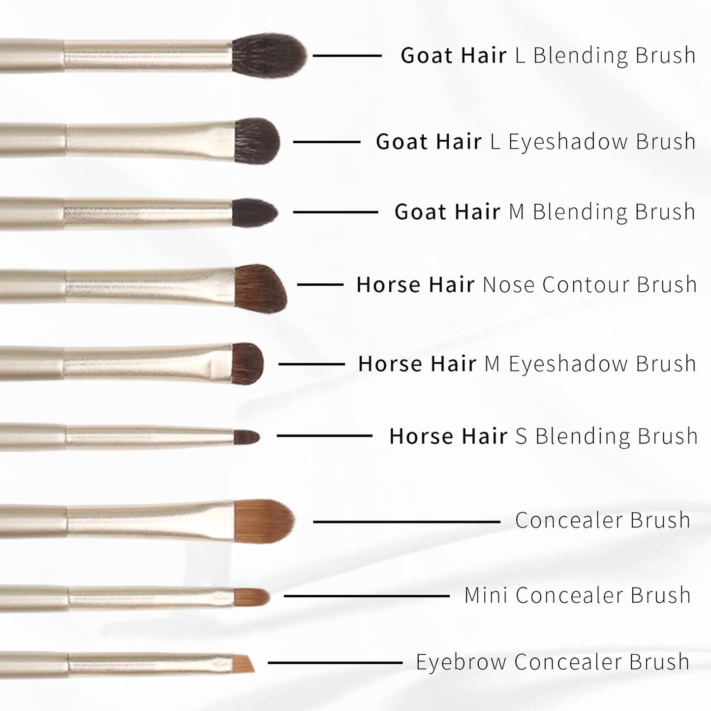 Natural Goat Hair Eye Shadow Brush Set, Pony Hair Eyeshadow Brushes Set, Small Nose Contour Brush, Angled Eyeshadow Brush, Eyeshadow Blending Brush, Eye Makeup Brushes Set Professional - E200