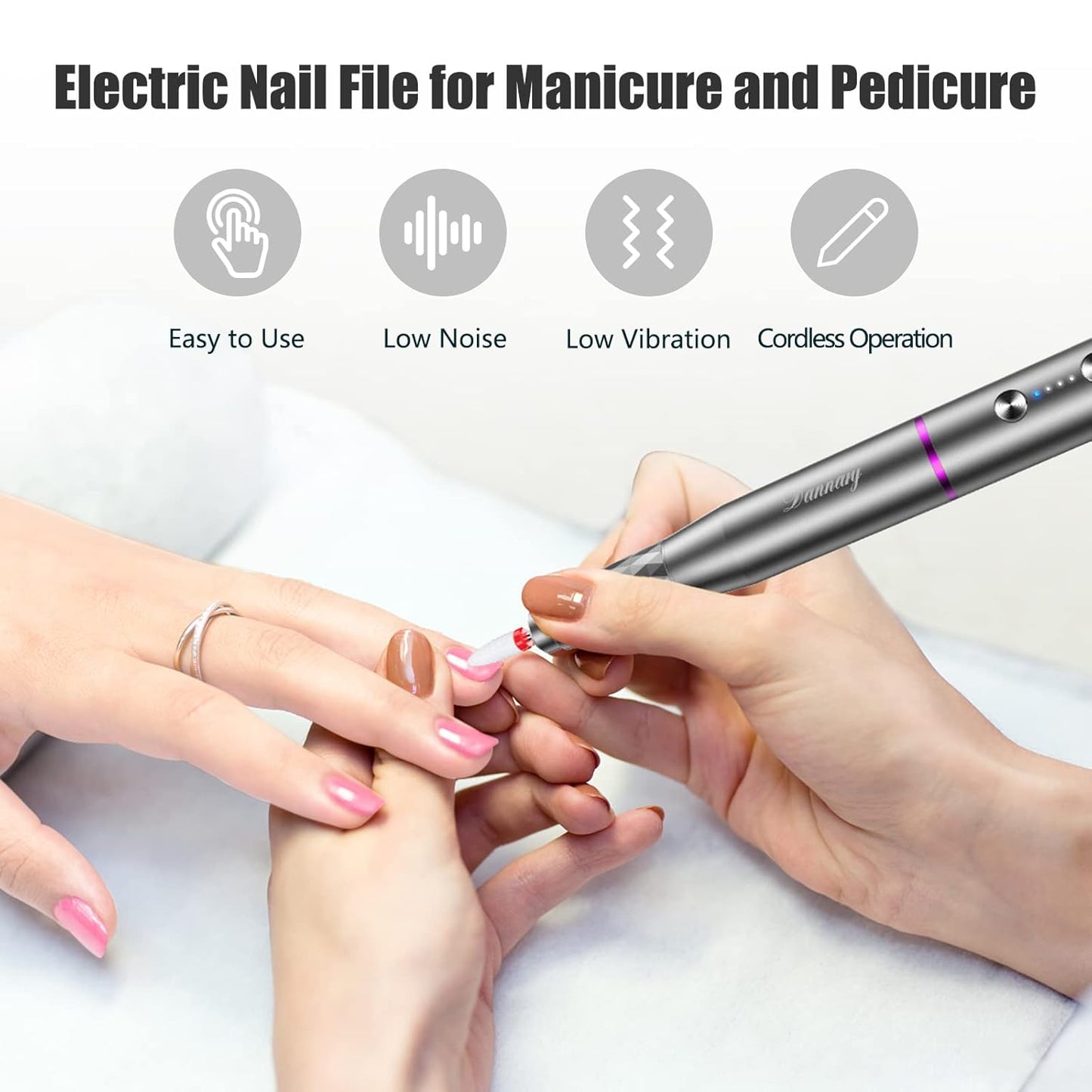 Electric Nail Drill Machine Professional, Rechargeable Cordless Nail File with Bits Kit for Acrylic Gel Dip Nails, Efile Manicure and Pedicure Kit for Home Salon Grinding Polishing Removing, Gray