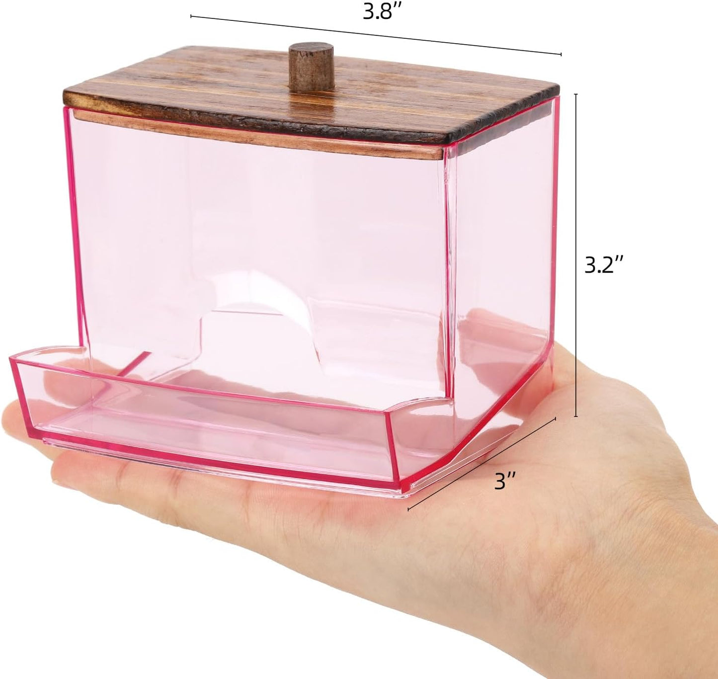 Tbestmax 10oz Qtip Dispenser, Big Cotton Swab Holder Pink Bathroom Accessories Organizer for Storage - Qtips Cotton Ball, Floss Container (Wood Lid)