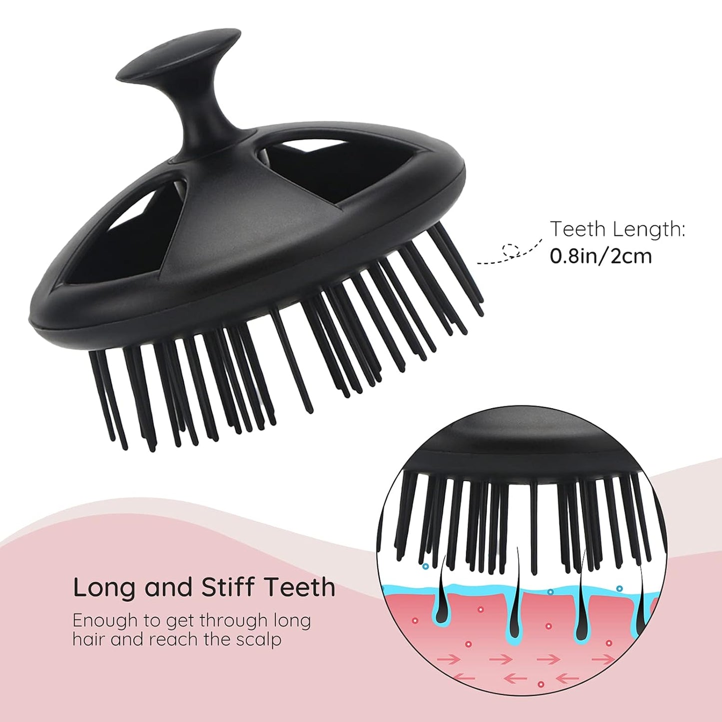 Segbeauty Scalp Massage Brushes, 4 Pcs Shampoo Brush Floriated Shower Comb Long Short Teeth Set, Head Massage Brush for Hair Growth Beard Tidying Pet Grooming Brushes Wet and Dry Scalp Care Black