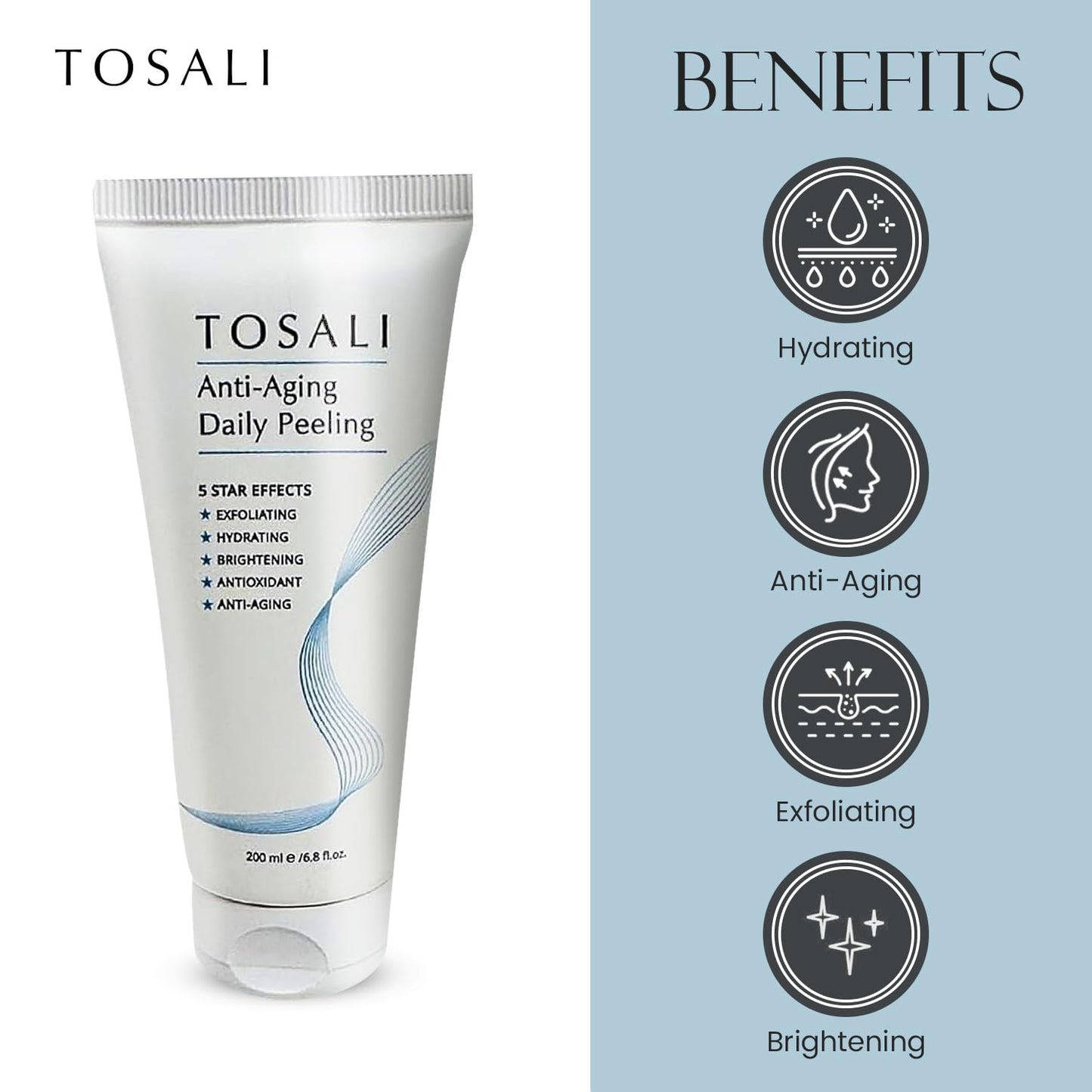 Anti Aging Daily Peeling Face Exfoliator – Peeling Gel with Hyaluronic Acid, Lactic Acid & Vitamin E, Gentle Exfoliating Gel for All Skin Types, Skin Care for Women, 6.8 Oz