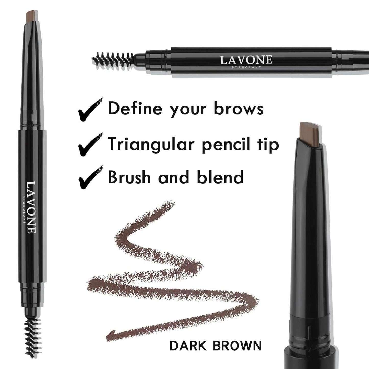 LAVONE Eyebrow Stamp Pencil Kit for Eyebrows, Makeup Brow Stamp Trio Kit with Waterproof Eyebrow Pencil, Eyeliner, Eyebrow Pomade, and Dual-ended Eyebrow Brush - Ash Black
