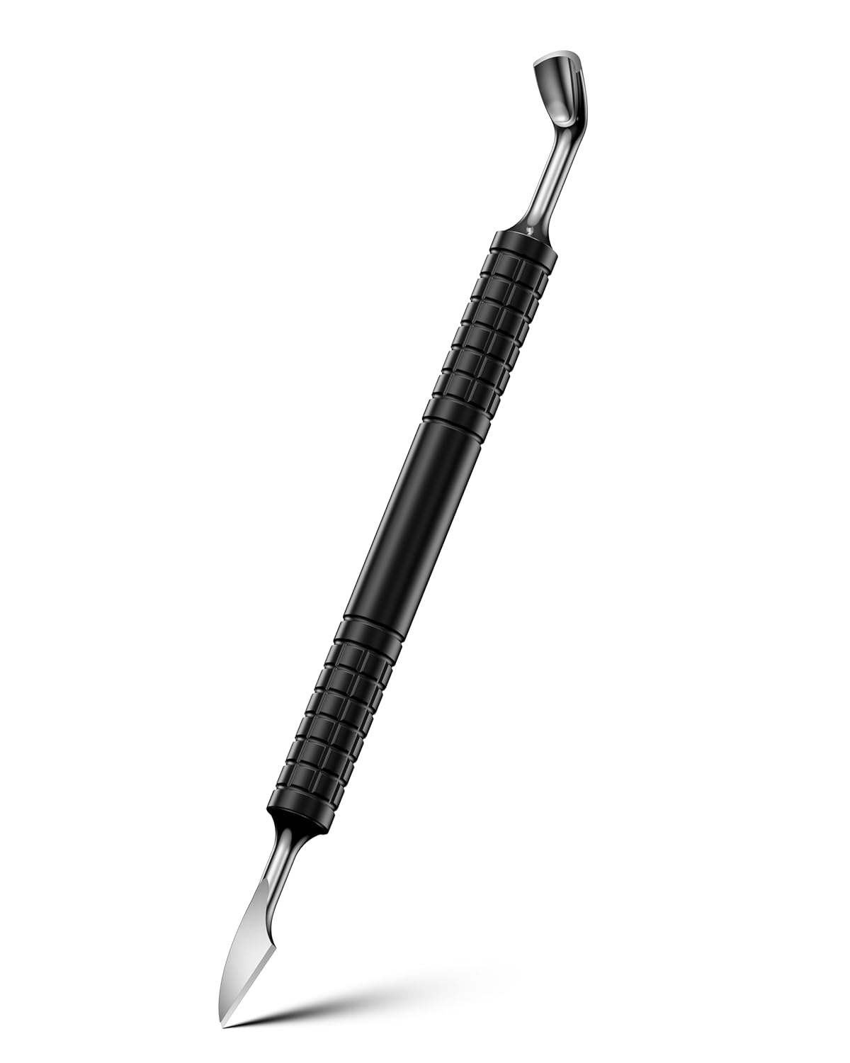FERYES Upgraded Dual-Head Cuticle Pusher Tool - Horseshoe Shape & Chisel Edge Stainless Steel Remover Tool with Anti-Slip Wide Handle for Salon & Home Nail Care-Black