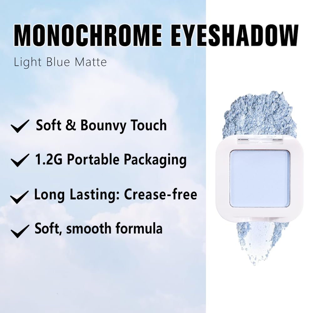 Kaely Pressed Single Eyeshadow Makeup, Light Blue Monochrome Matte Eye Shadow for Older Women, Neutral Powder Eyeshadow Palette Pigmented Waterproof, sombras para ojos, Lightweight Blendable, 22