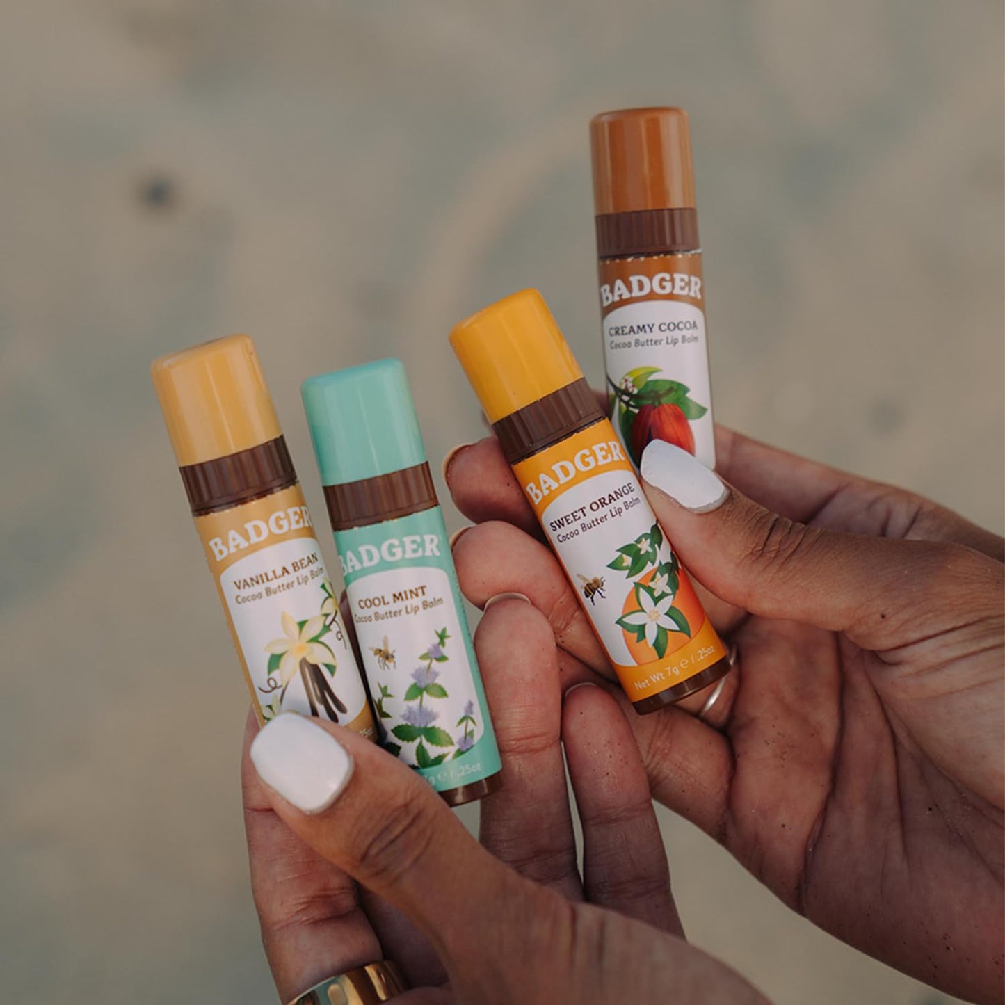 Badger Sweet Orange Cocoa Butter Lip Balm, 100% Organic Lip Balm, Hydrating Long Lasting Lip Moisturizer, Large Stick Lip Care, 4-pack