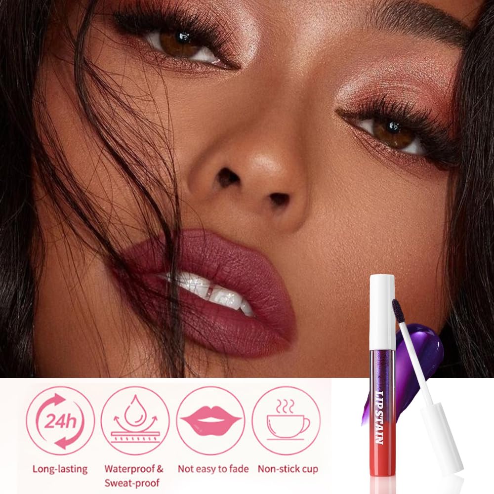 evpct 3Pcs Maroon Mauve Nude Brown Peel Off Lip Stain Tints, Matte Liquid Lipstick Lip Stain Long Lasting Waterproof for Women, Longwear Lipstick Peel Off Highly Pigmented Smudge-proof Easy to Apply