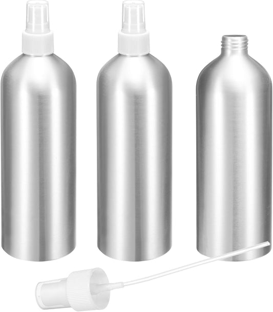 HARFINGTON 3pcs Aluminum Fine Mist Spray Bottles 500ml/16oz Metal Small Liquid Alcohol Refillable Travel Container with White Plastic Nozzle Cap for Perfume Skincare Cosmetic Storage Bottle
