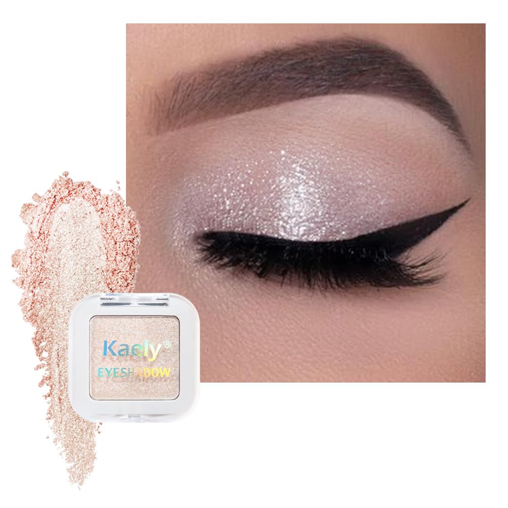 Kaely Pressed Single Eyeshadow Makeup, Sheer White Sparkle Highly Pigmented Monochrome Eye Shadow Palette, Waterproof Neutral Powder Mini Eyeshadow, sombras para ojos, Lightweight Blendable, 02