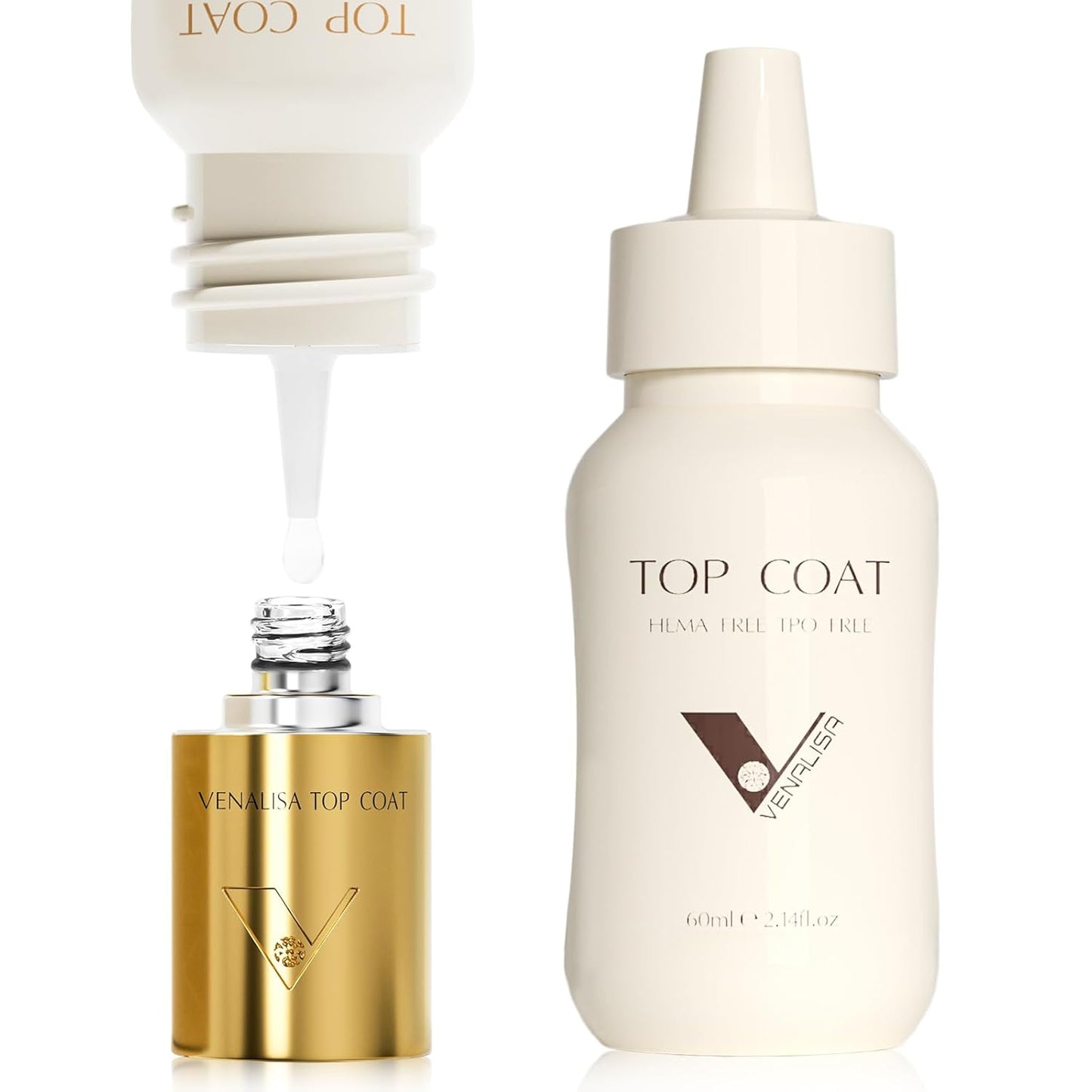 VENALISA 60 ML No Wipe Gel Top Coat- High Gloss Shiny Long Lasting Top Coat Clear Gel Nail Polish, Soak Off Nail Art Home and Professional Manicure