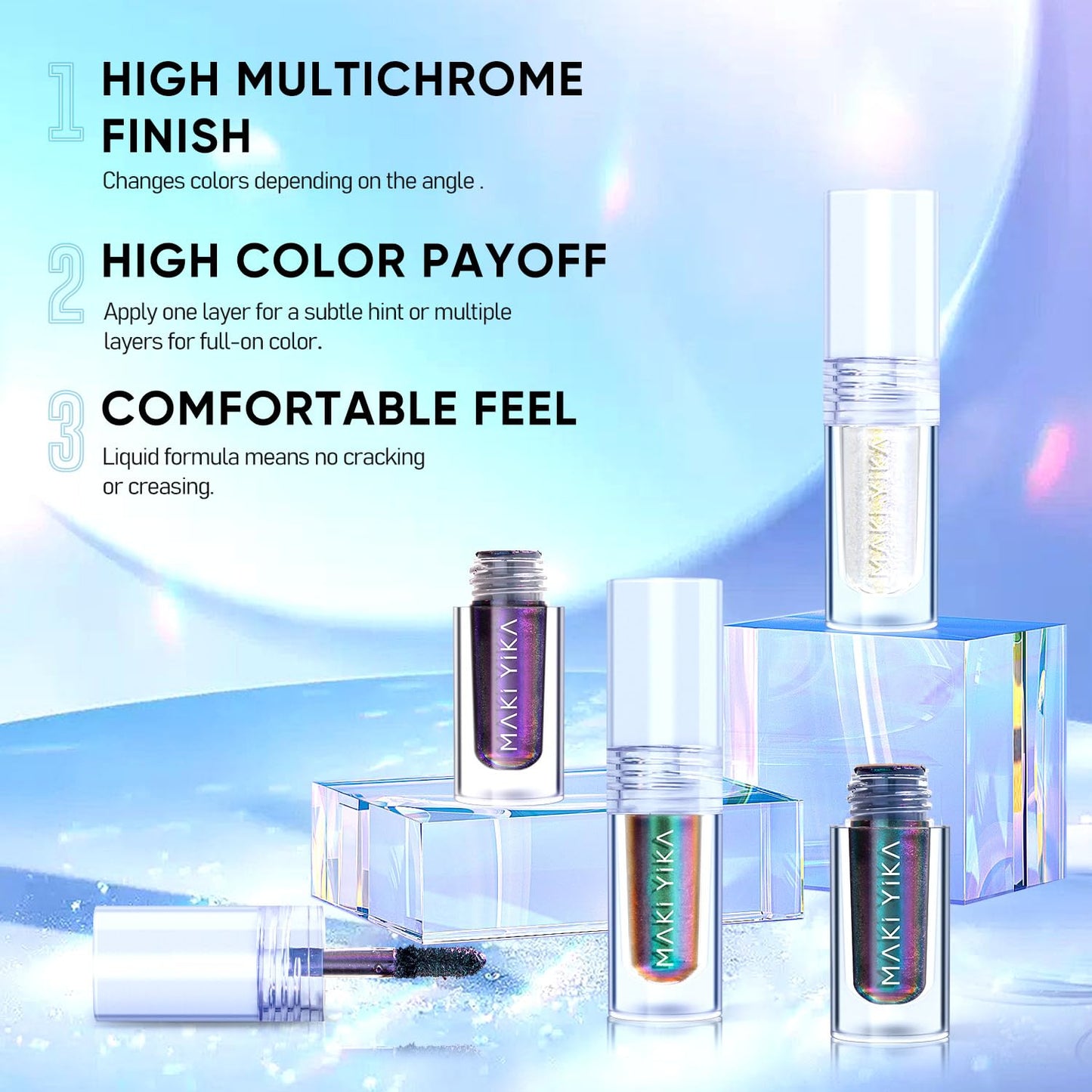 MAKI YIKA Glitter Eyeshadow Silver Multichrome Eyeshadows Long Lasting, Metallic Chameleon Eye Shadow Smudgeproof Holographic Eye Topper Glitters (#8 Dream)