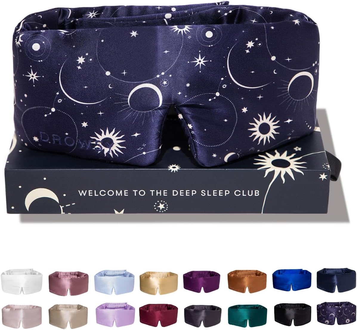 DROWSY Silk Sleep Mask. Face-Hugging, Padded Silk Cocoon for Luxury Sleep in Total Darkness. (Cosmic Energy)