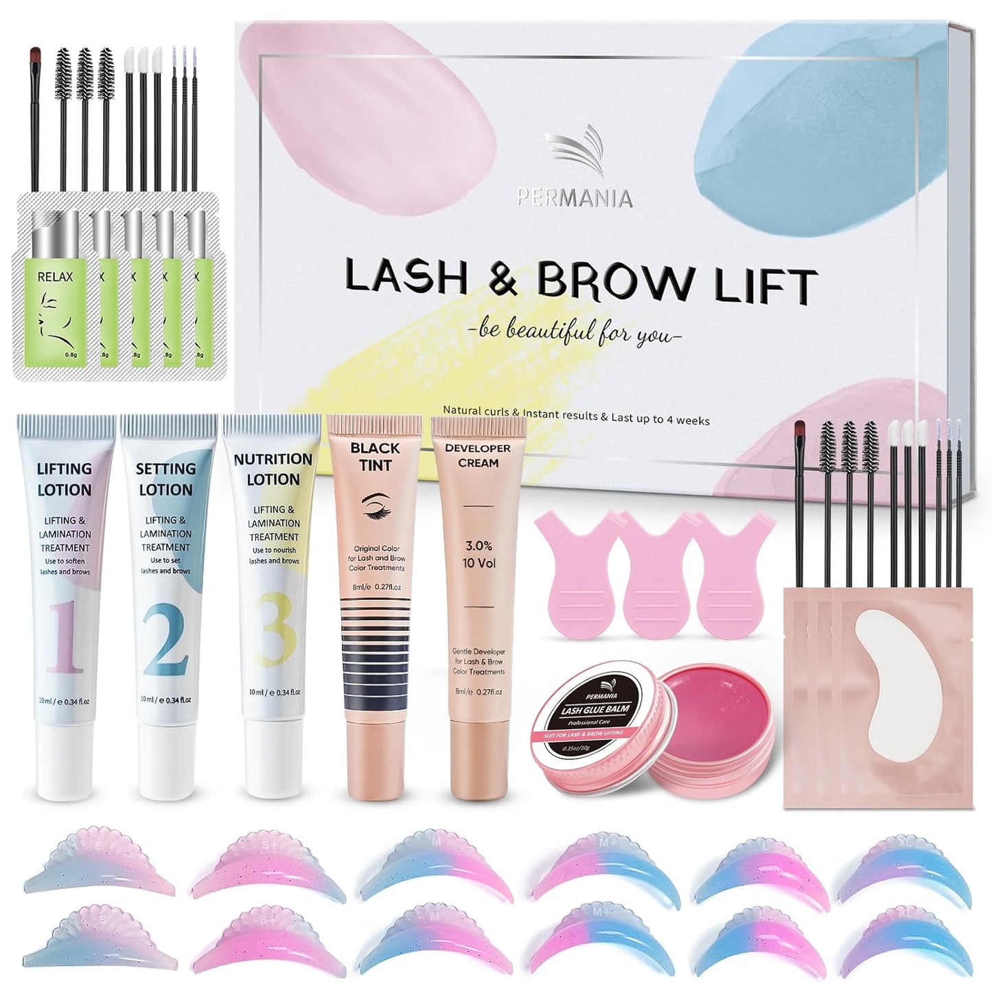 PERMANIA Lash Lift and Black Kit, Full Tube Design Brow Lamination Kit Salon Grade Instant Curling & Coloring With Detailed Instruction