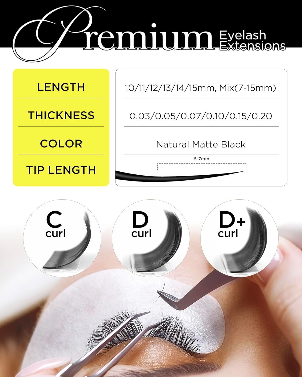 BEYELIAN Eyelash Extension 0.15 D Curl 7-15mm Mixed Tray Easy Fan Lash Extensions Volume Lashes 100°/212°F High Temperature Resistant Classic Professional Use Natural Matte Black(0.15 D 7-15mm Mix)