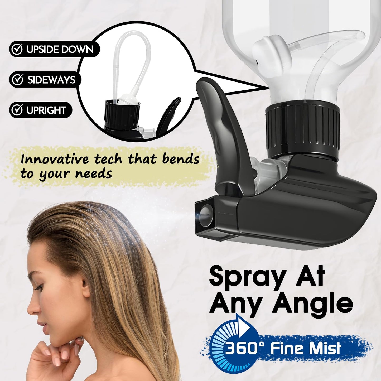 AMORIX Plastic Spray Bottles 2 Pack 360° Water Spray Bottle for Cleaning 10 oz/300 ml Upside Down Spray Bottle Small Mister Squirt Bottle with Adjustable Nozzle for Hair, Cooking, Plant, Pet