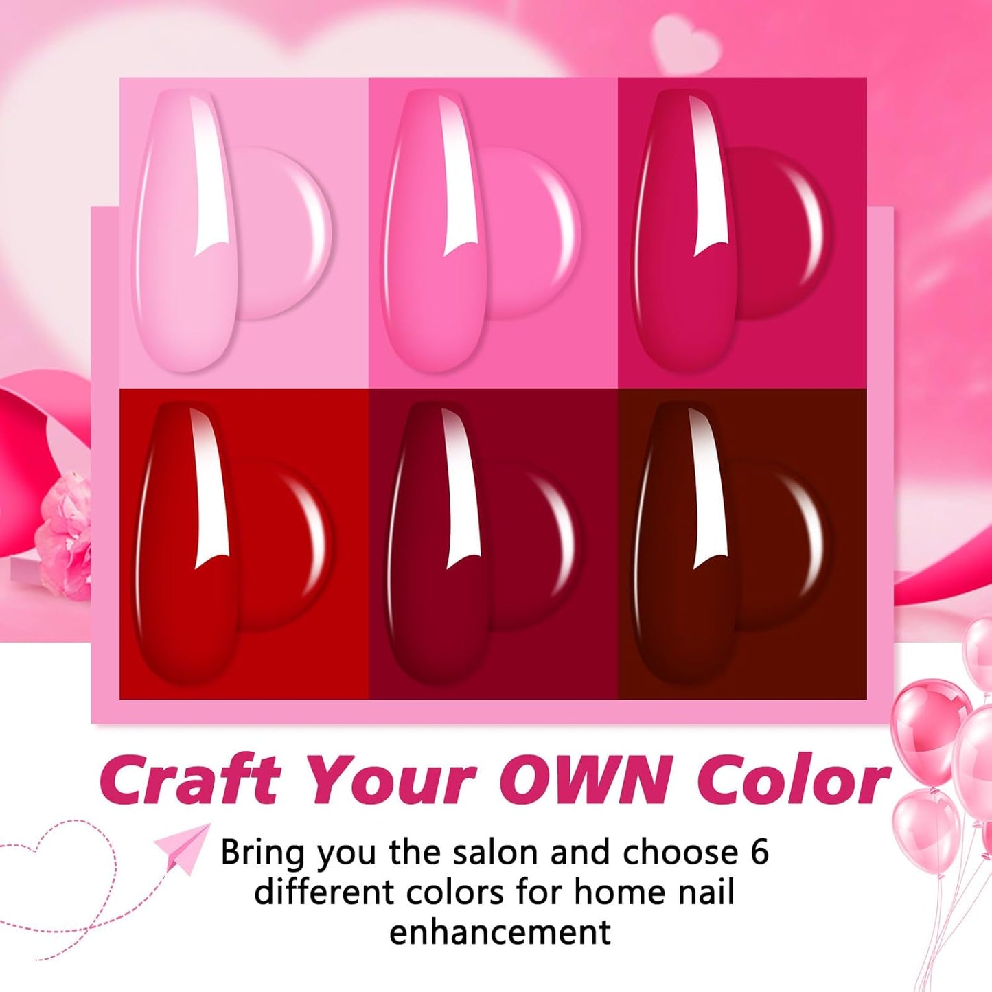 6 Colors Dip Powder Set, Hot Pink Red Dipping Powder Color Set, Glossy Nail Art Manicure DIY Salon Home Gift for Ladies (YYSDDPS-No.15-6pcs)